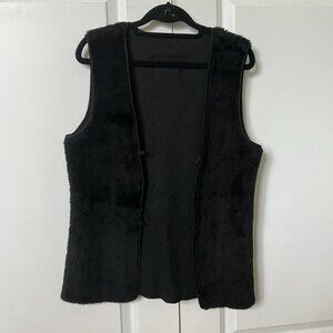 Y2K The Bay Vest Womens Jacket Liner Faux Fur Black 2000s Vintage Open Front